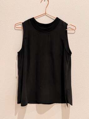 Cuyana Washable Silk Muscle Tee Black Sleeveless Tank Top Size SM